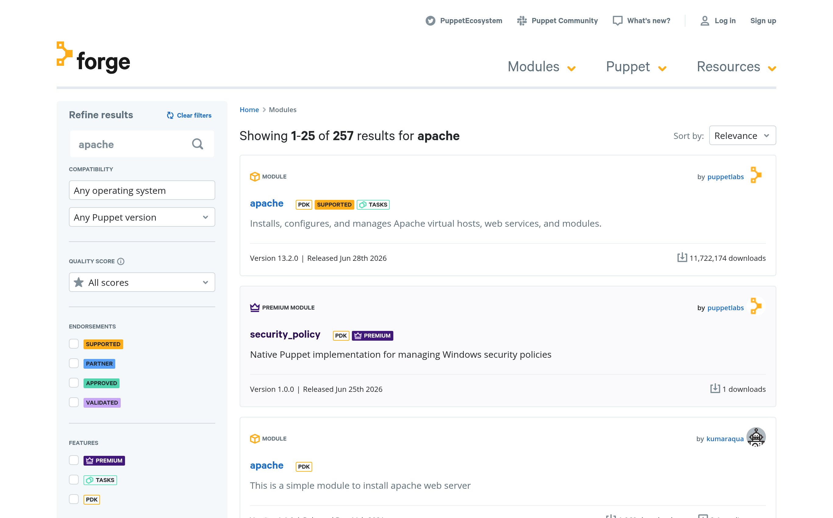 Forge search results